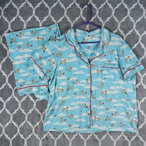 BedHead PJs Pajama Set Women Extra Large Blue Cherub Cupid Print Short Sleeve